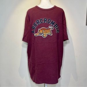 Abercrombie & Fitch Men Tiger Embroidered Soft Cotton T-Shirt Burgundy XL